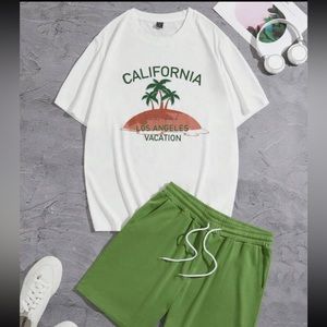 Manfinity Chillmode Men Letter Graphic Tee & Drawstring Waist Shorts